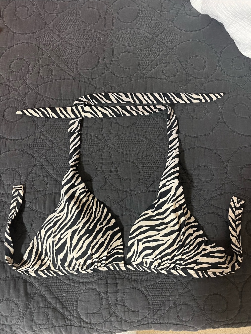 Zebra Print Halter Bikini Top - Black & White